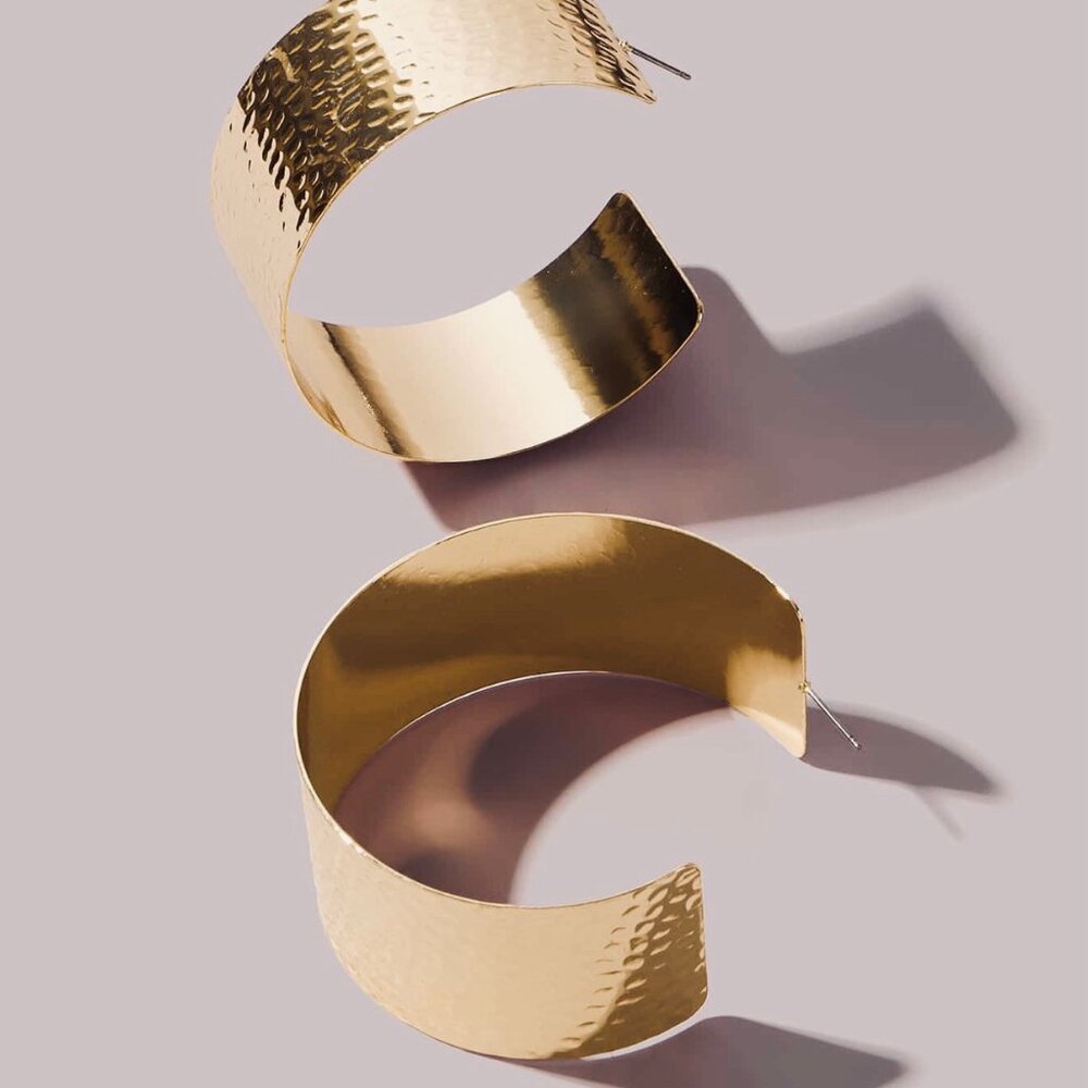 Gold Ridged Hoop Earrings